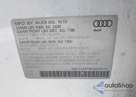 2014 Audi Q5 2.0T Premium z USA, uszkodzony, nr VIN WA1LFAFP5EA044514